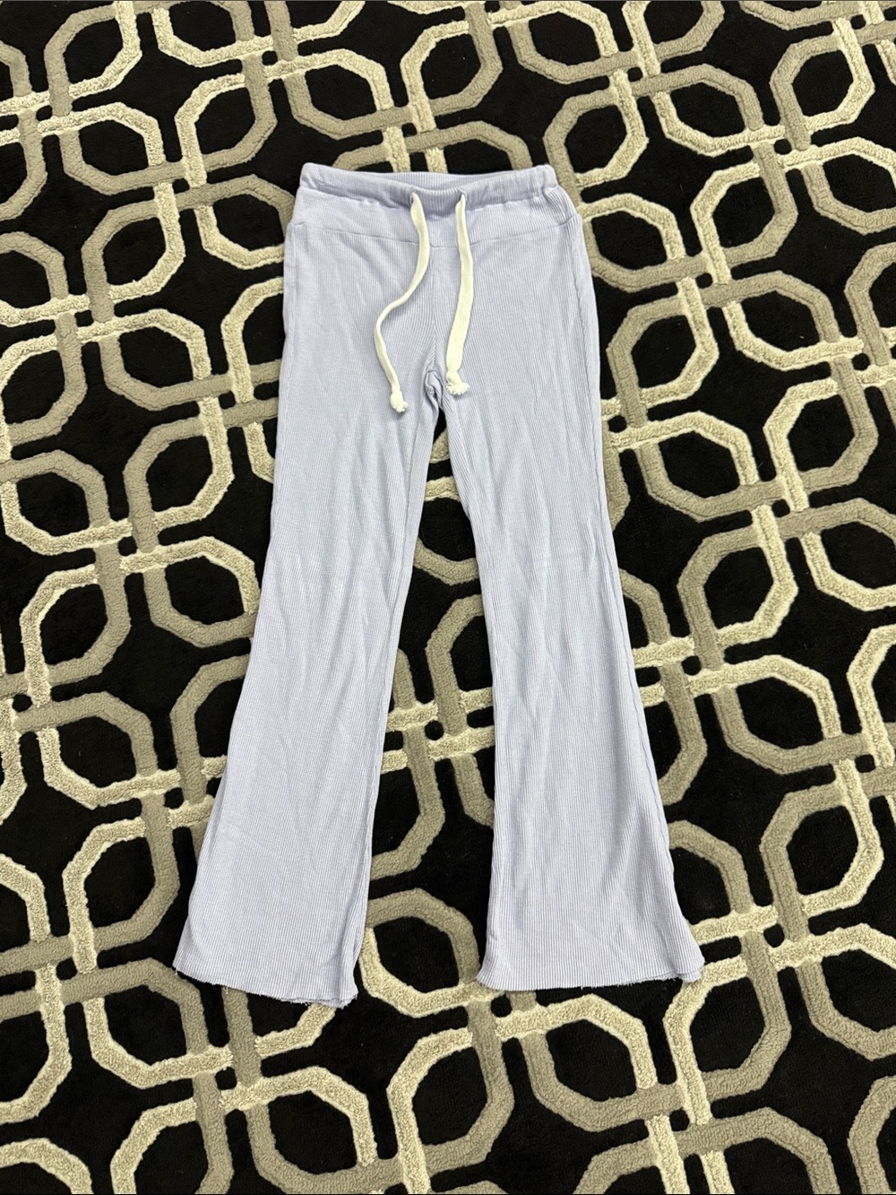 Katie J NYC Girls Light Purple Waffle Flare Sweatpants with White Drawstring